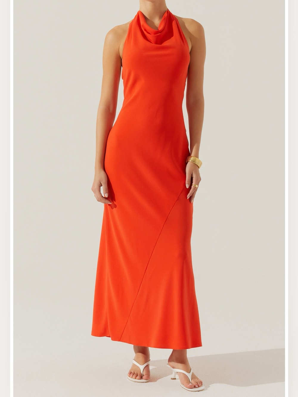 ASTR Dalisay Cowl Neck Fire Orange Halter Maxi Dress